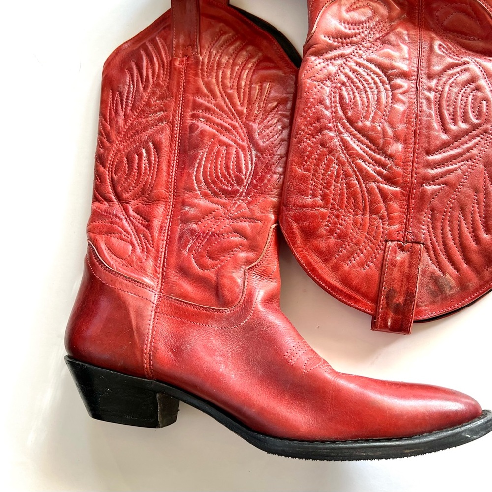 Gianni Red Genuine Leather Cowboy Boots Calf Height - Picture 2 of 7
